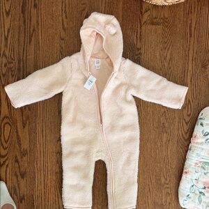 GAP Plush Hooded Baby One-Piece in Pale Pink